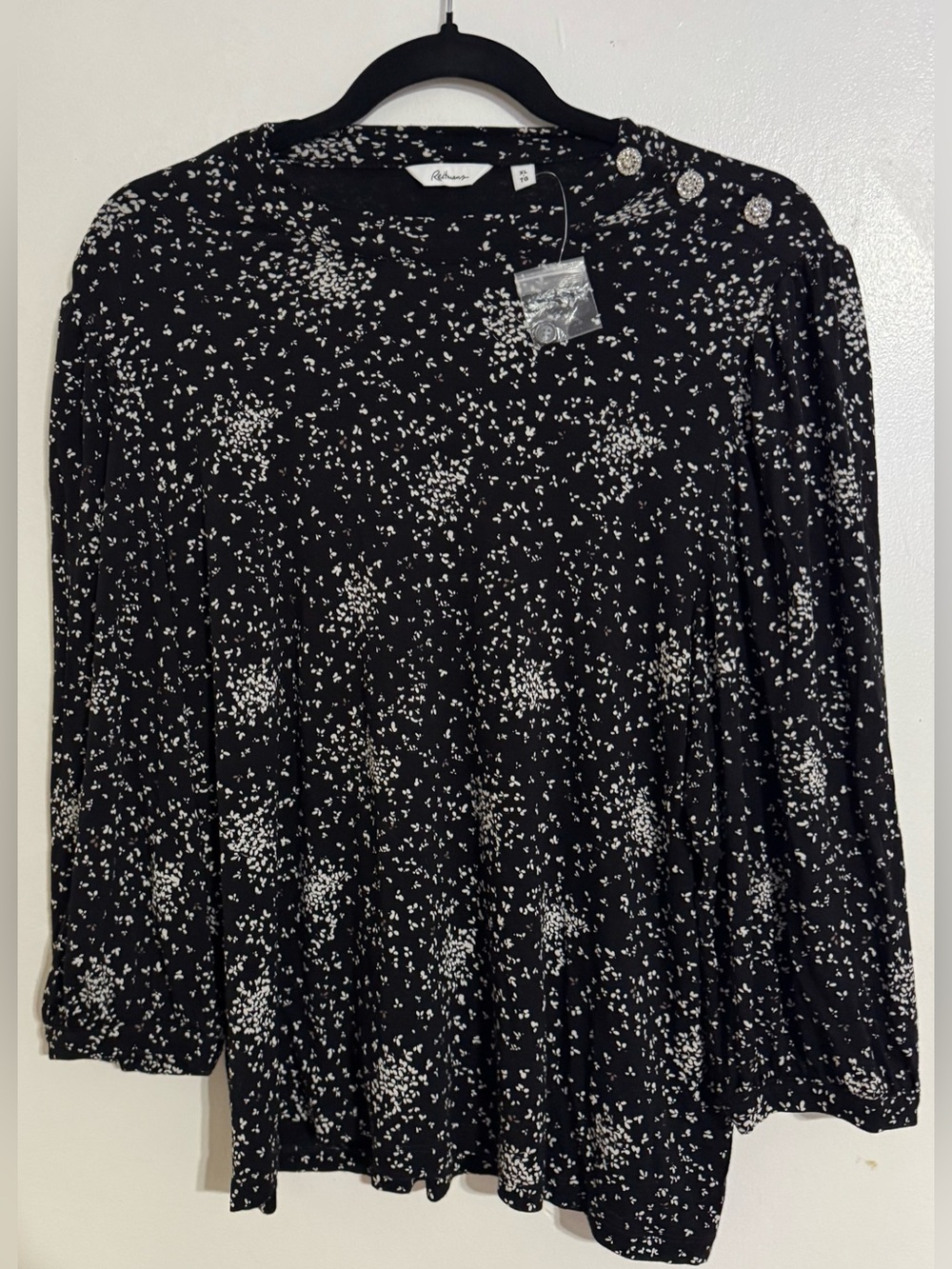 Reitmans Black Top with White Fleck Print Size XL NWOT